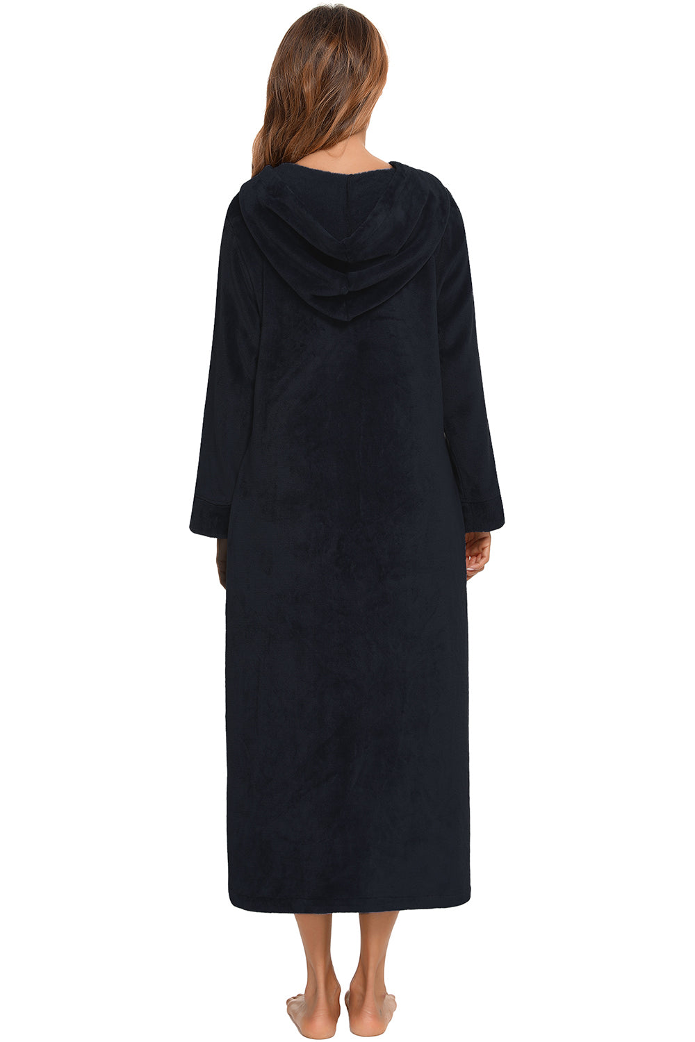 Zip Front Hooded Night Dress with Pockets - Fashorio