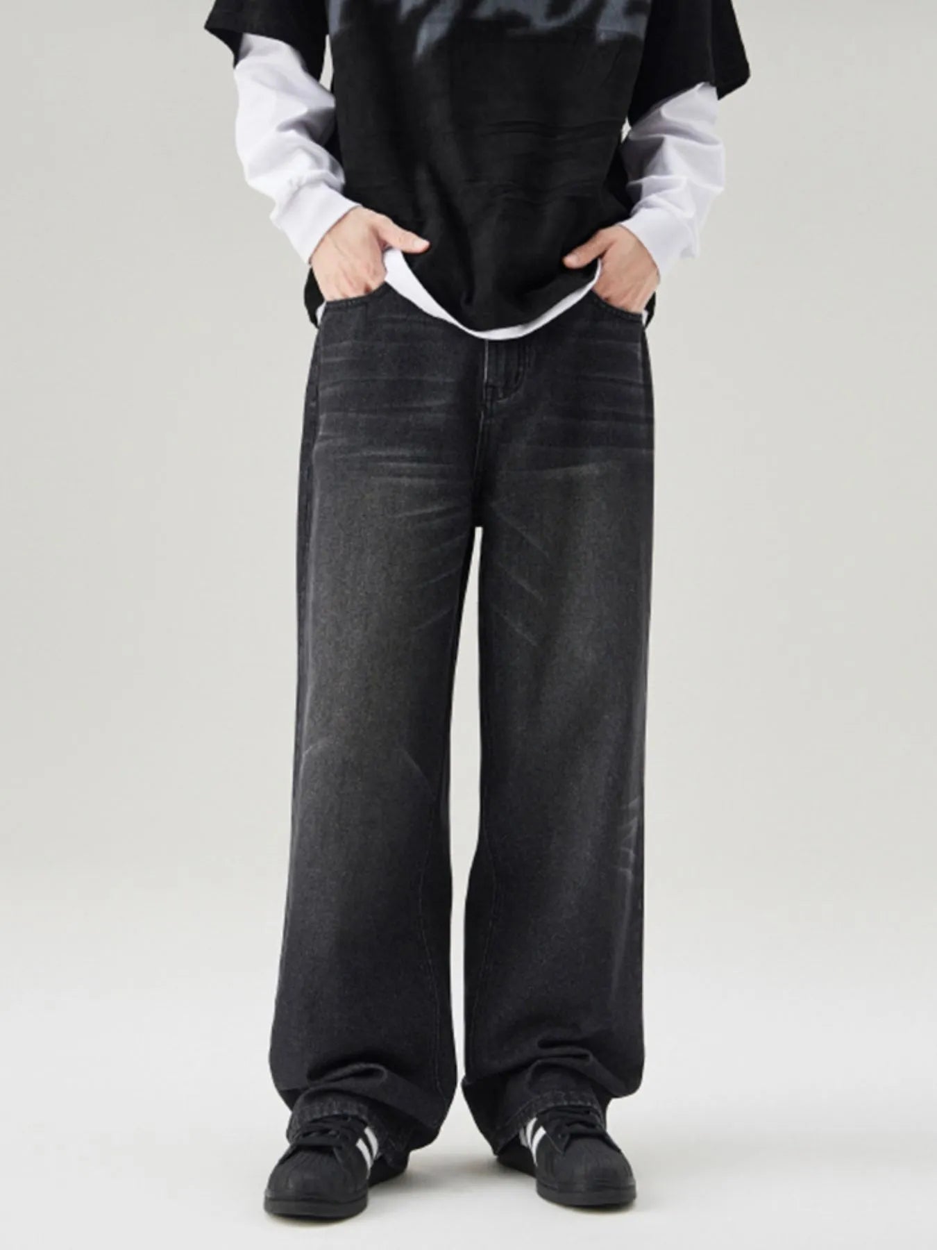 Men's Full Size Wide Leg Washed Baggy Jeans Plus Size - Fashorio