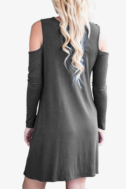 Cold-Shoulder Long Sleeve Mini Dress – Casual Round Neck Style - Fashorio