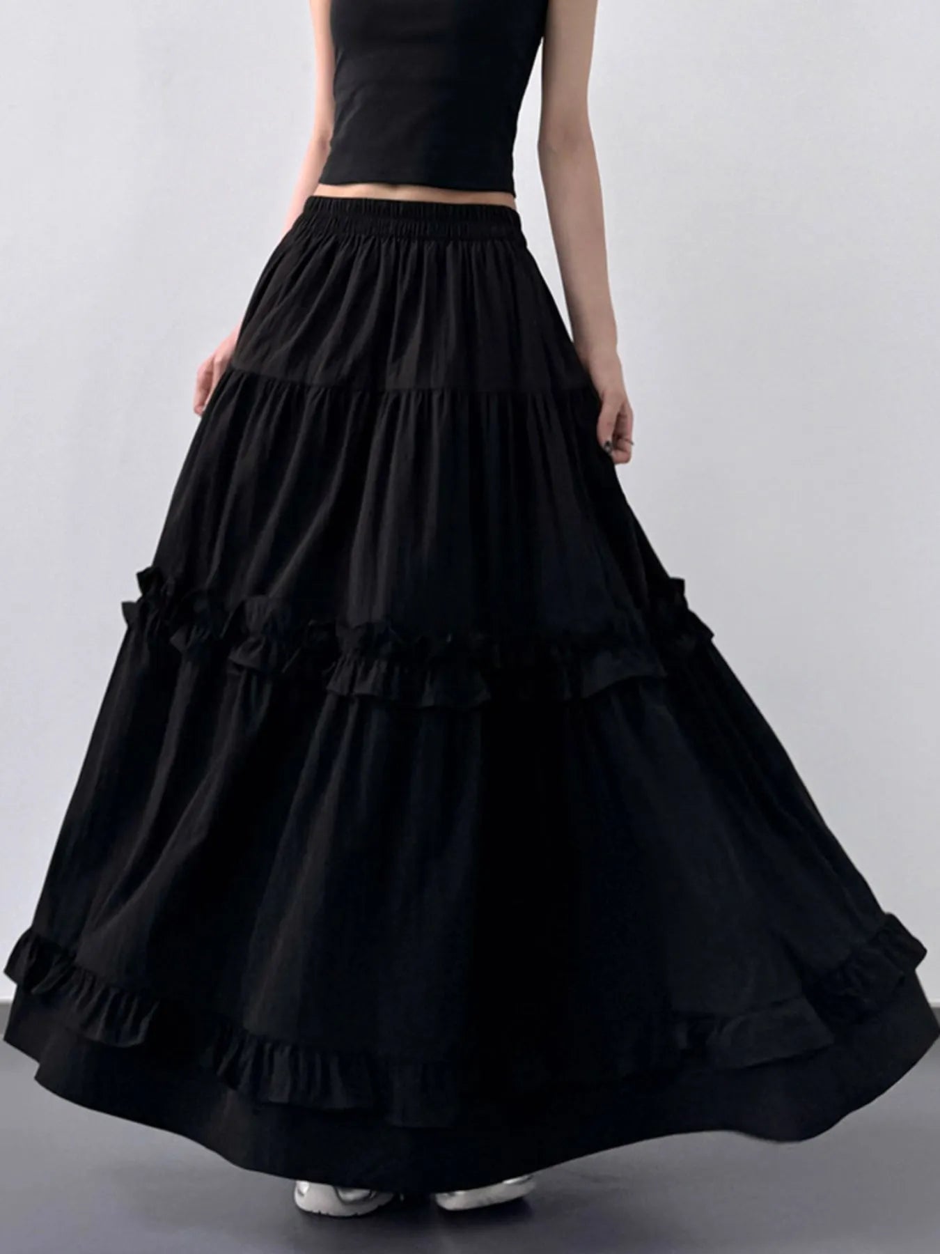 Elastic Waist Ruffle Maxi Skirt - Fashorio