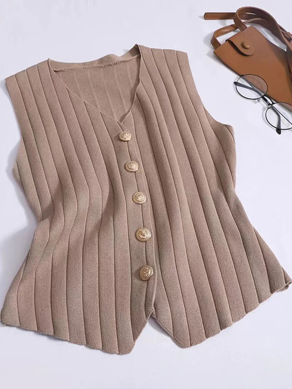 V-Neck Tank, Cardigan and Pants Three-Piece Sweater Set - Fashorio