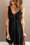 Sleeveless V-Neck Mini Dress with Buttons & Pockets – Chic Casual Black - Fashorio