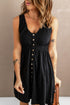 Sleeveless V-Neck Mini Dress with Buttons & Pockets – Chic Casual Black - Fashorio