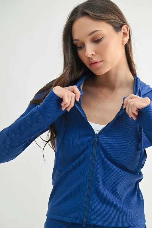 MONO B Ribbed Long Sleeve Hoodie - Fashorio