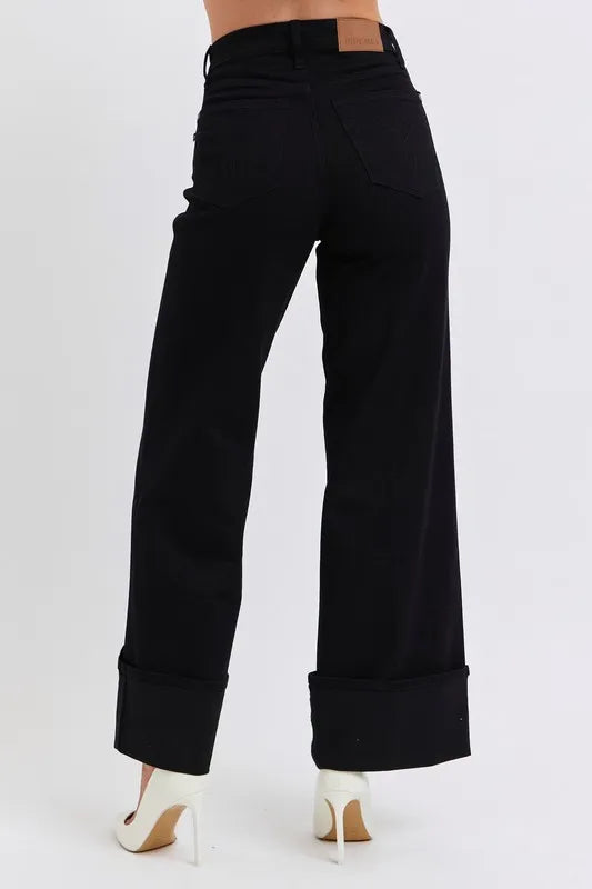 Judy Blue Full Size High Waist Reto Wide Leg W/ Cuff Plus Size - Fashorio