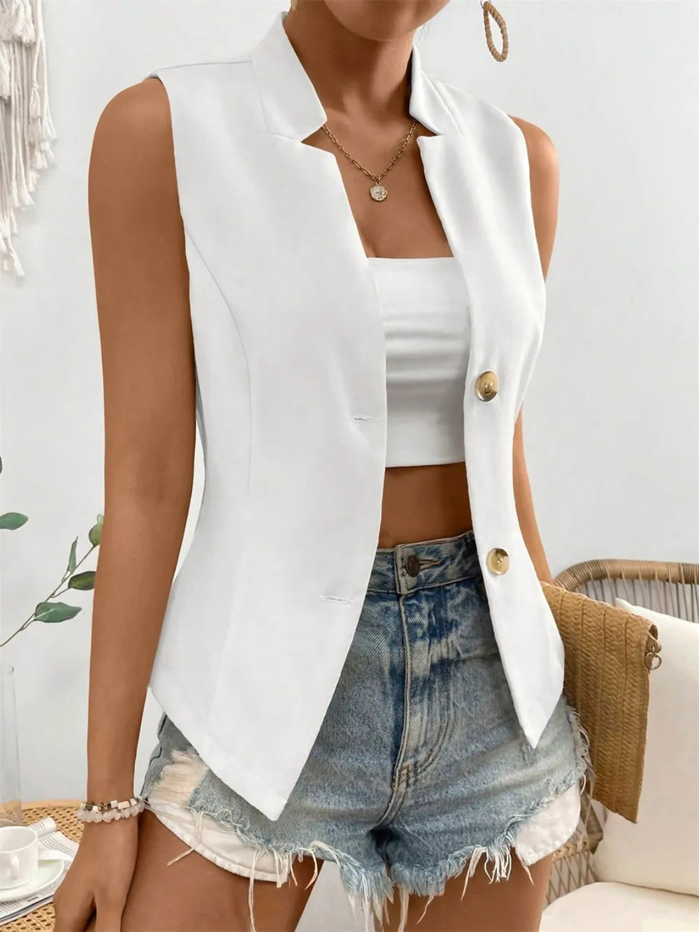 Button Down Vest Coat - Fashorio
