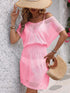 Openwork V-Neck Short Sleeve Cover-Up Dress Fuchsia Pink One Size - Fashorio