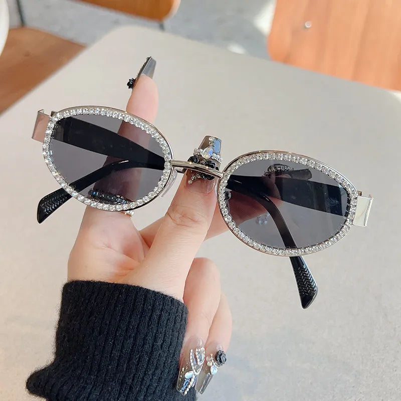 Rhinestones Decor Oval Sunglasses styleC One Size - Fashorio