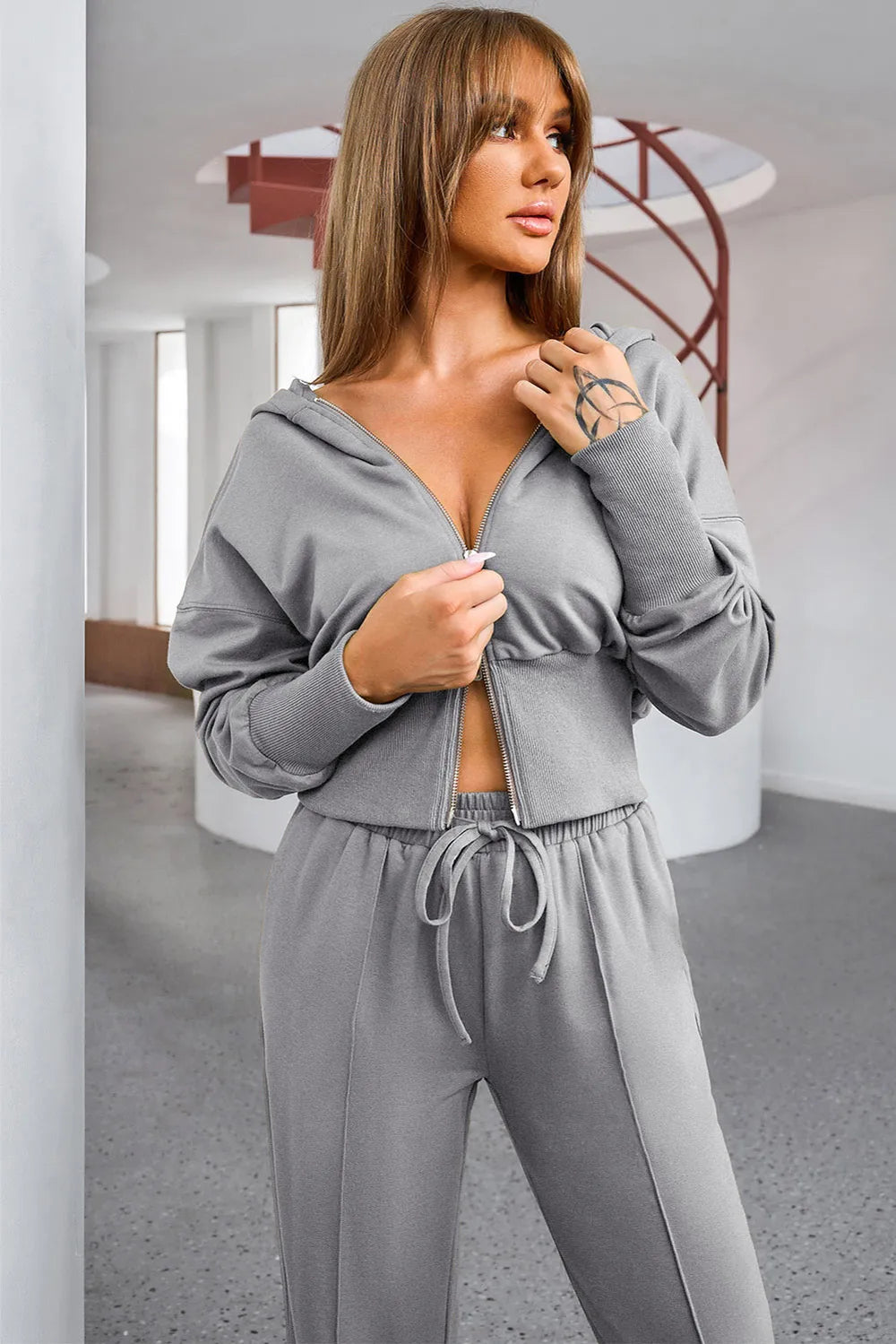 Dropped Shoulder Hoodie and Drawstring Pants Active Set - Fashorio