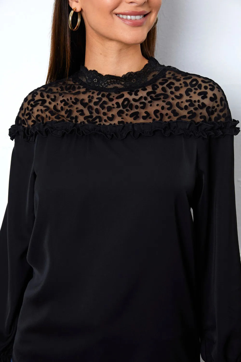 Leopard Frill Flounce Sleeve Blouse - Fashorio