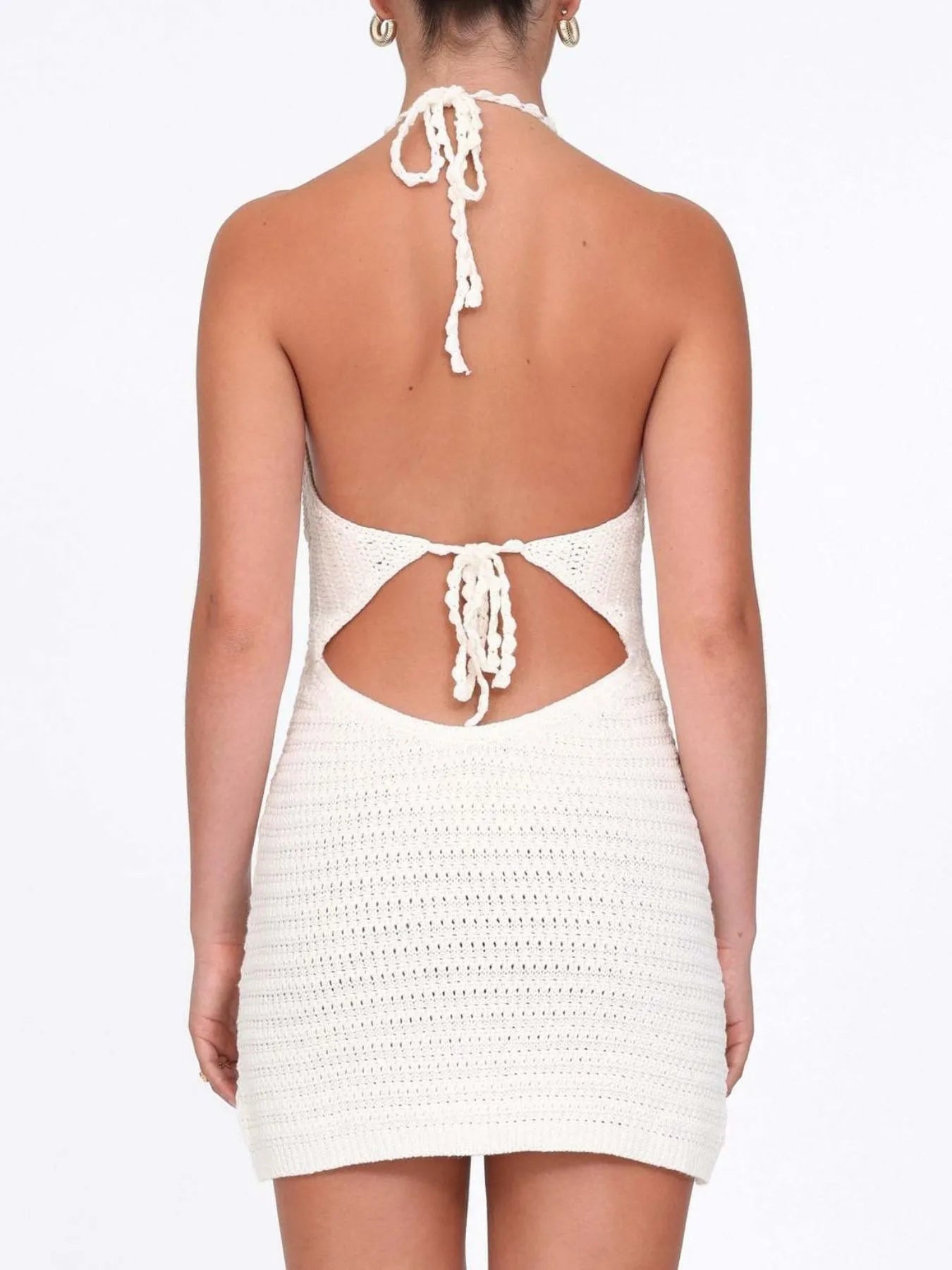 Openwork Halter Neck Sweater Dress - Fashorio