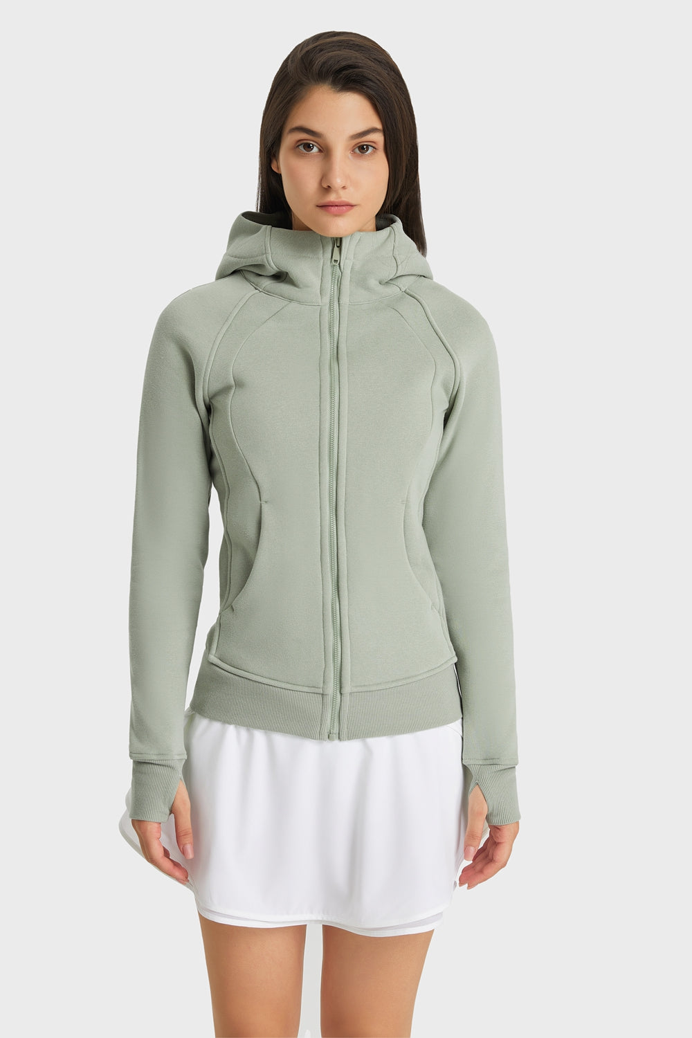 Millennia Zip Up Seam Detail Hooded Sports Jacket Green - Fashorio