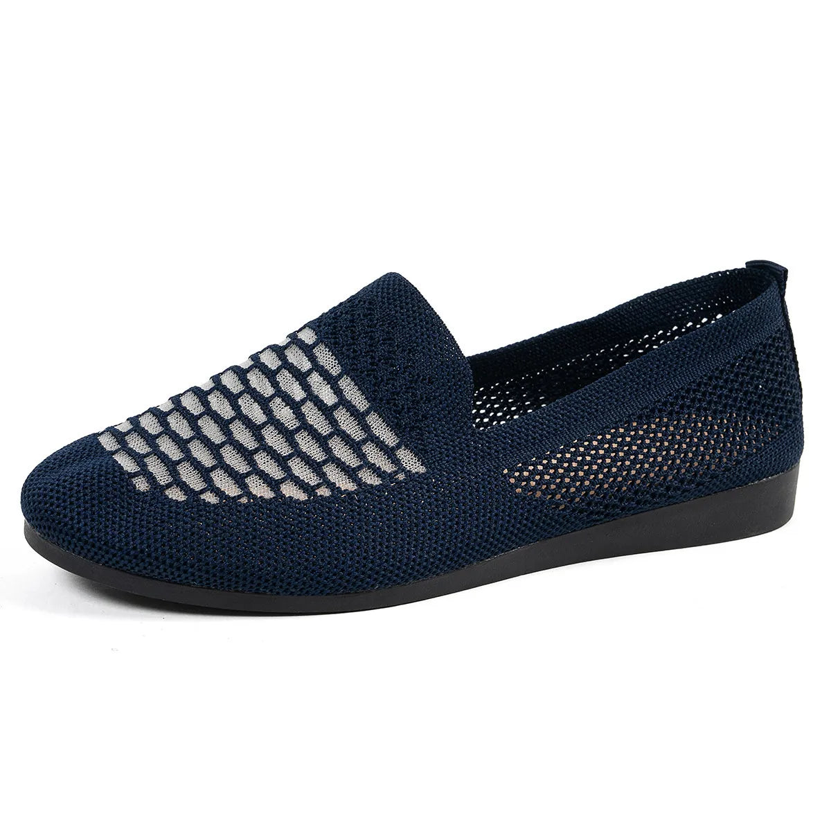 Mesh Breathable Slip-On Loafers with Perforated Design Dark Blue - Fashorio