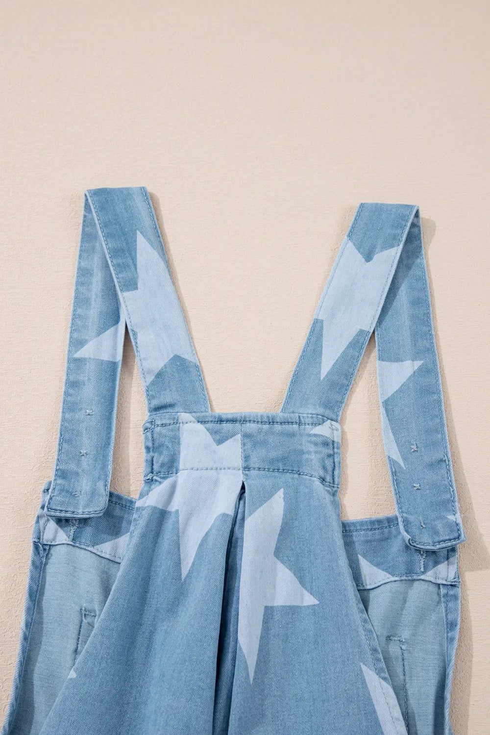 Star Print Square Neck Denim Overalls - Fashorio