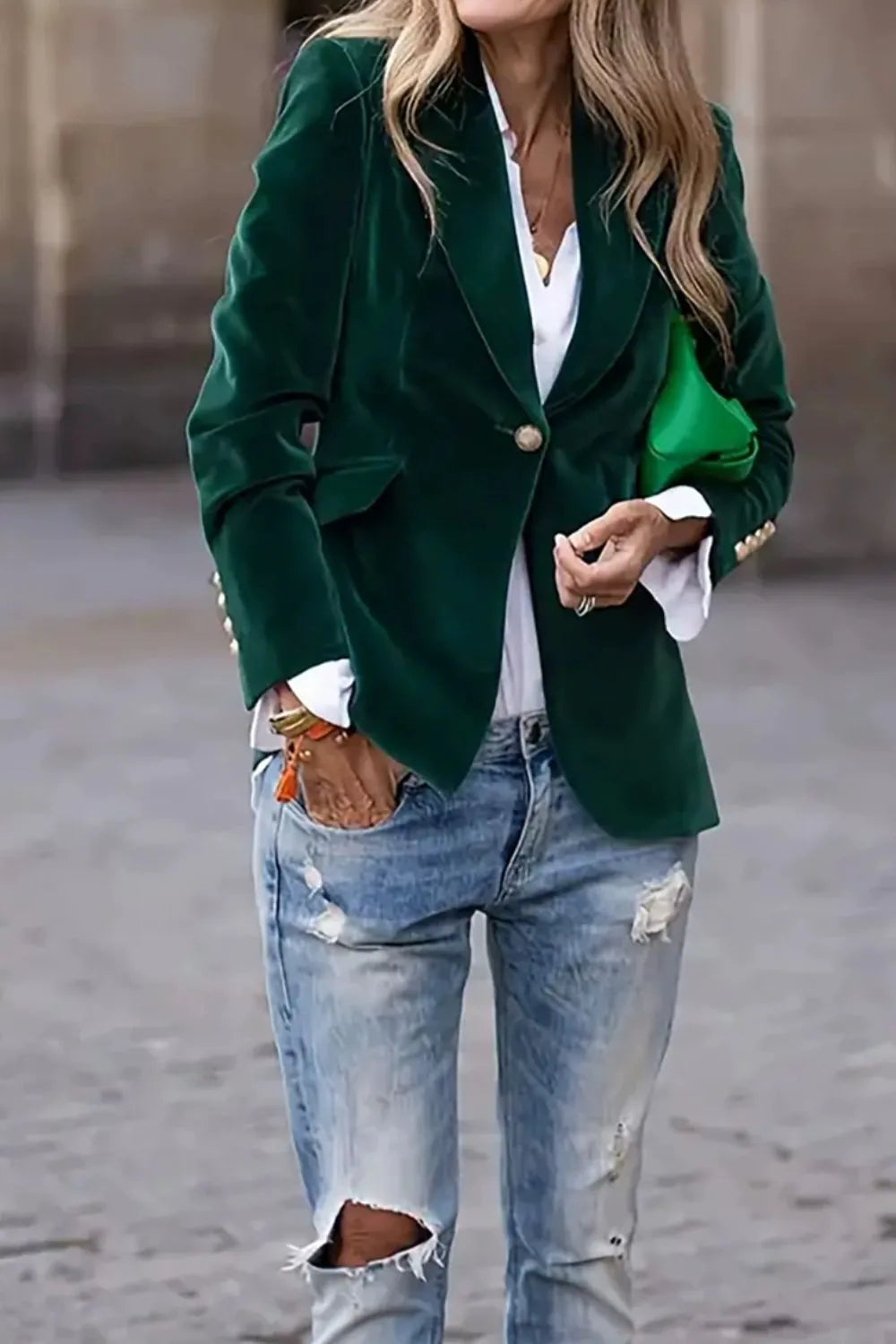 Lapel Collar One Button Blazer - Fashorio
