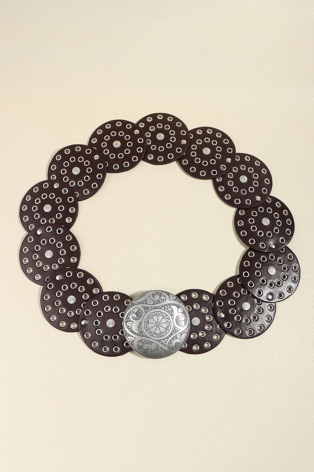 Vintage PU Leather Wide Belt Silver Coffee One Size - Fashorio
