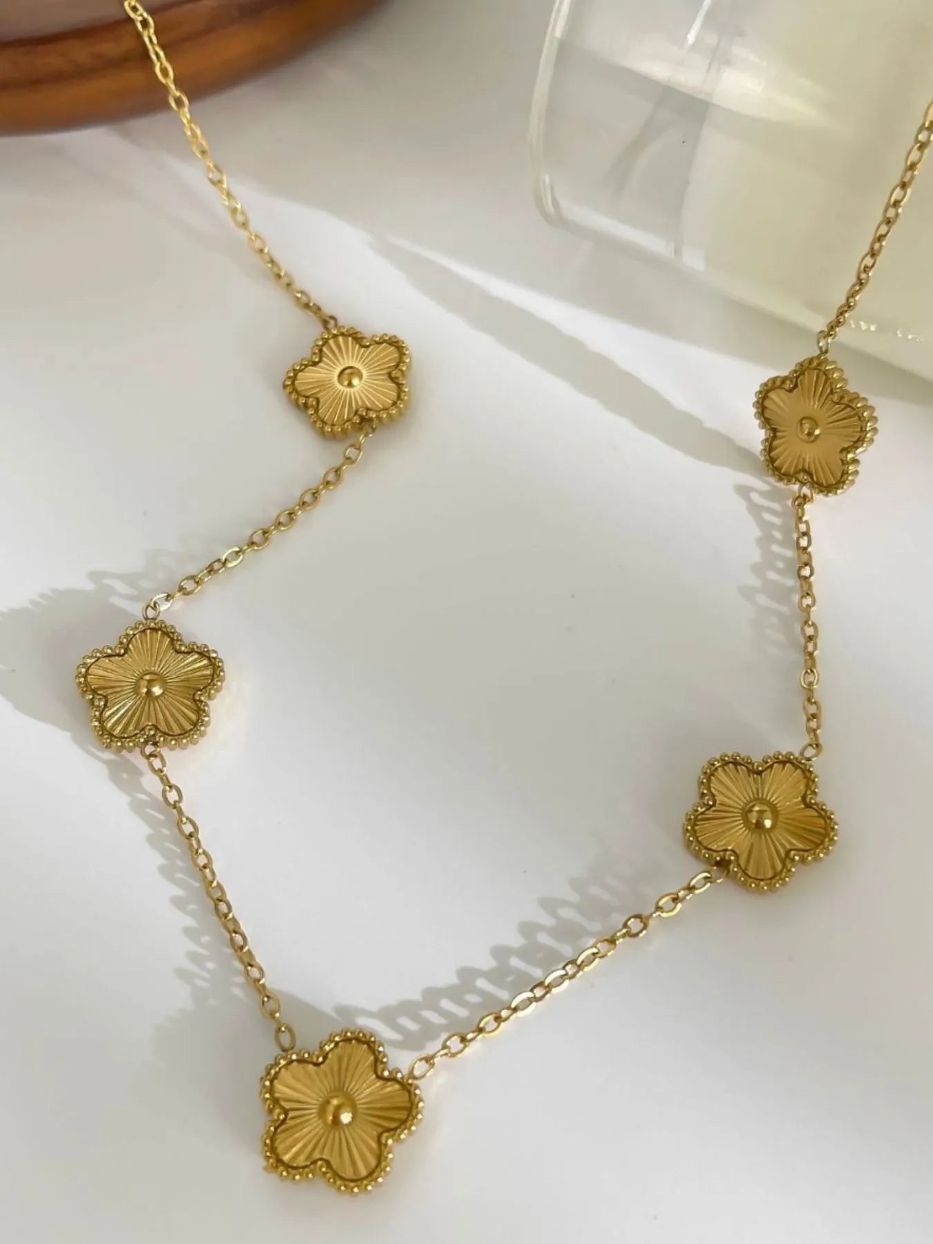 18K Gold-Plated Flower Chain Necklace - Fashorio