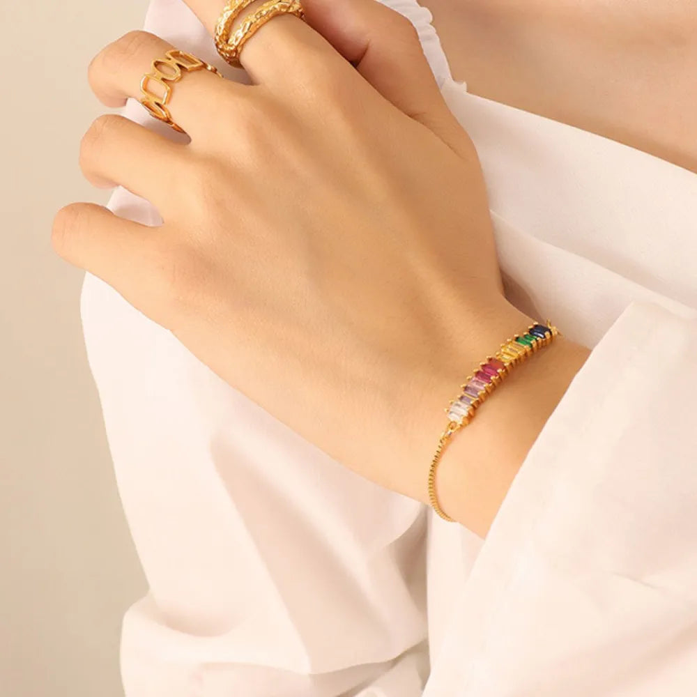 Contrast Zircon Titanium Steel Bracelet - Fashorio