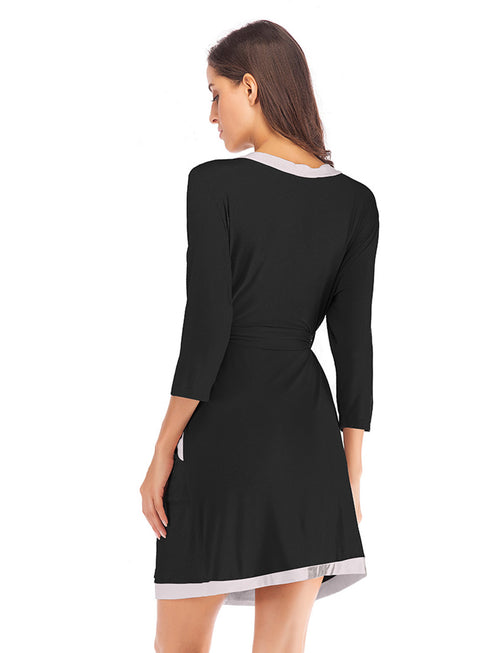 Tie Waist Surplice Neck Robe with Pockets - Fashorio