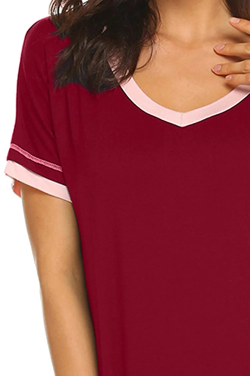 Contrast Trim Short Sleeve Lounge Dress - Fashorio