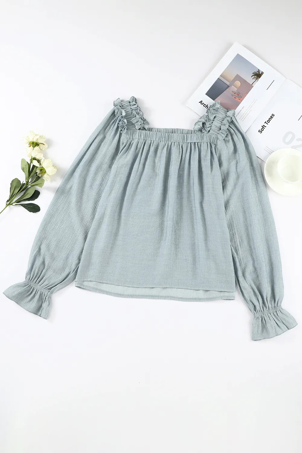 Frill Trim Flounce Sleeve Blouse - Fashorio
