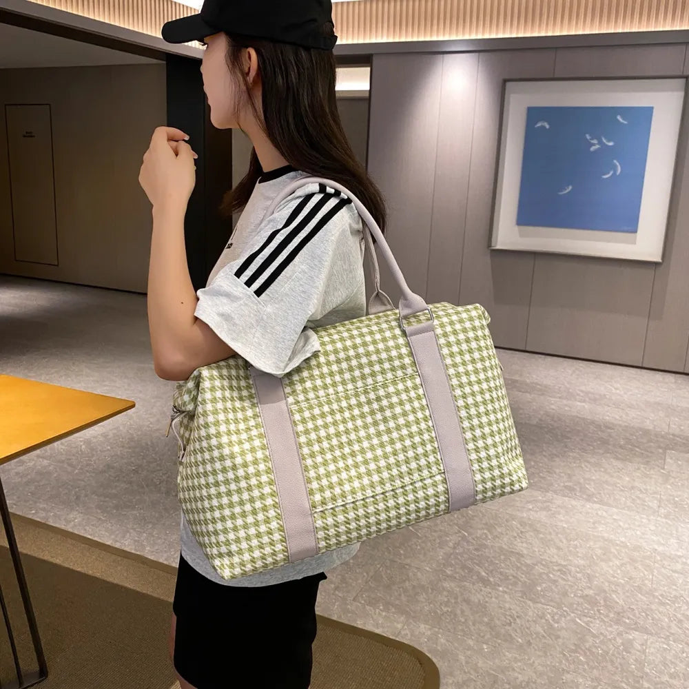 Houndstooth Canvas Travel Bag - Fashorio