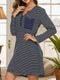 Striped Long Sleeve Lounge Dress Dark Blue - Fashorio