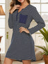 Striped Long Sleeve Lounge Dress Dark Blue - Fashorio