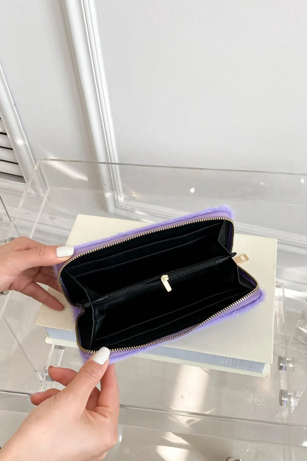 Solid Color Fluff Rectangle Wallet - Fashorio