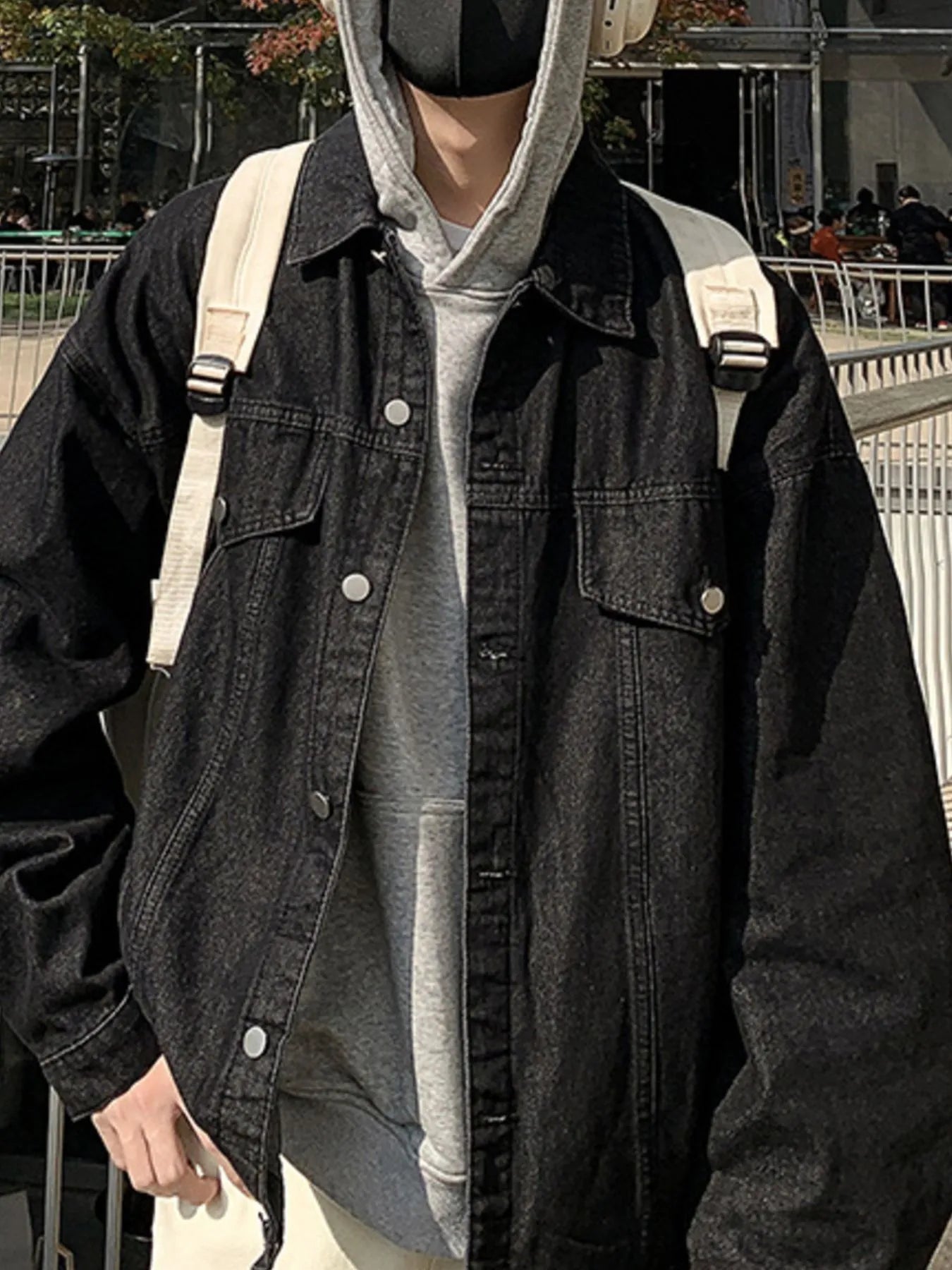 Men's Full Size Button Up Long Sleeve Denim Jacket Plus Size Black - Fashorio