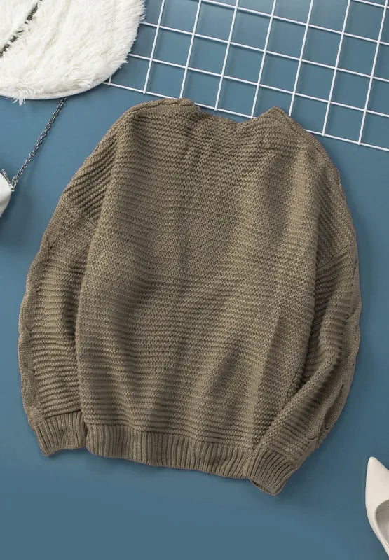 Cable-Knit Open Front Cardigan - Fashorio
