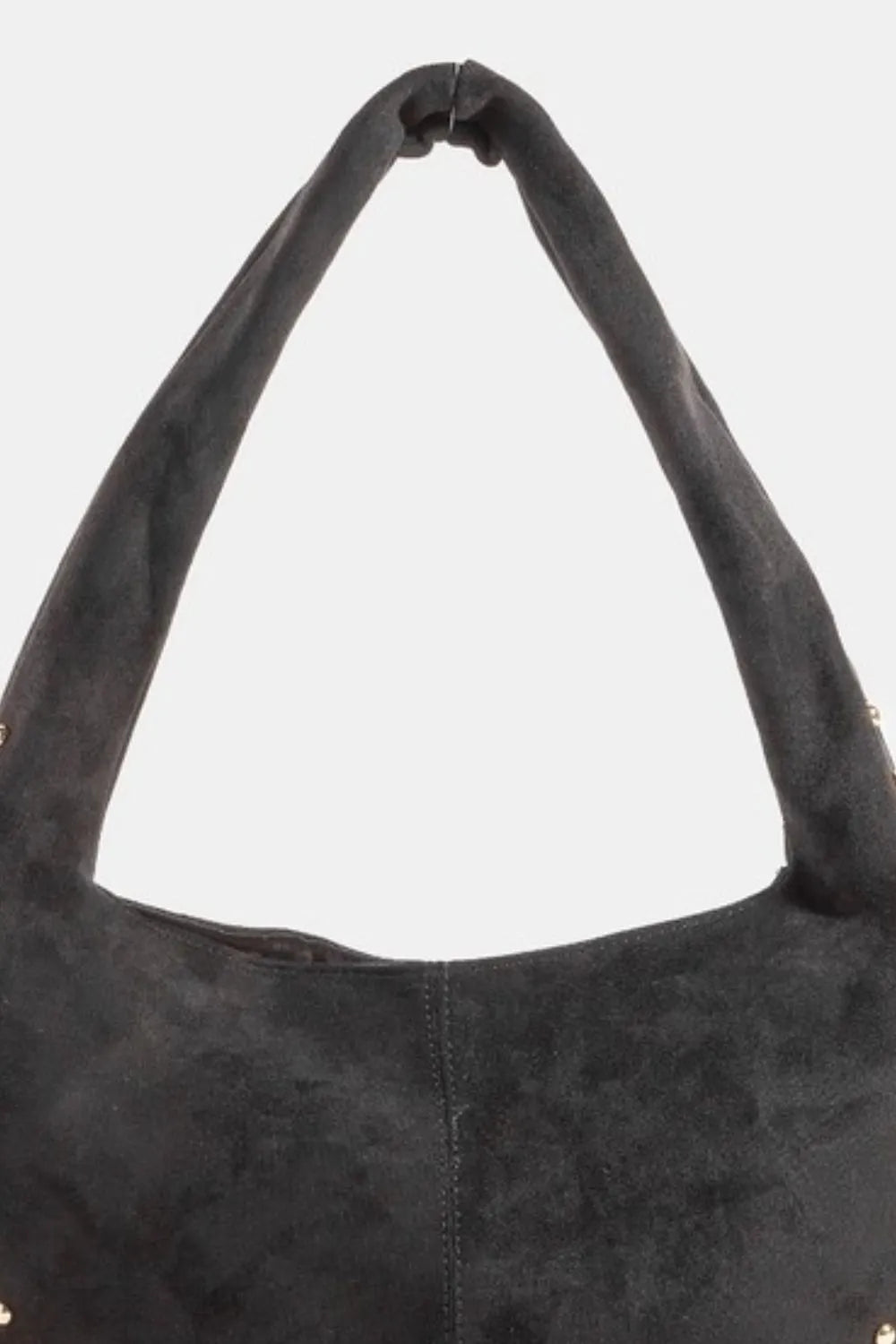 Fame Metallic Studded Faux Suede Hand Bag - Fashorio