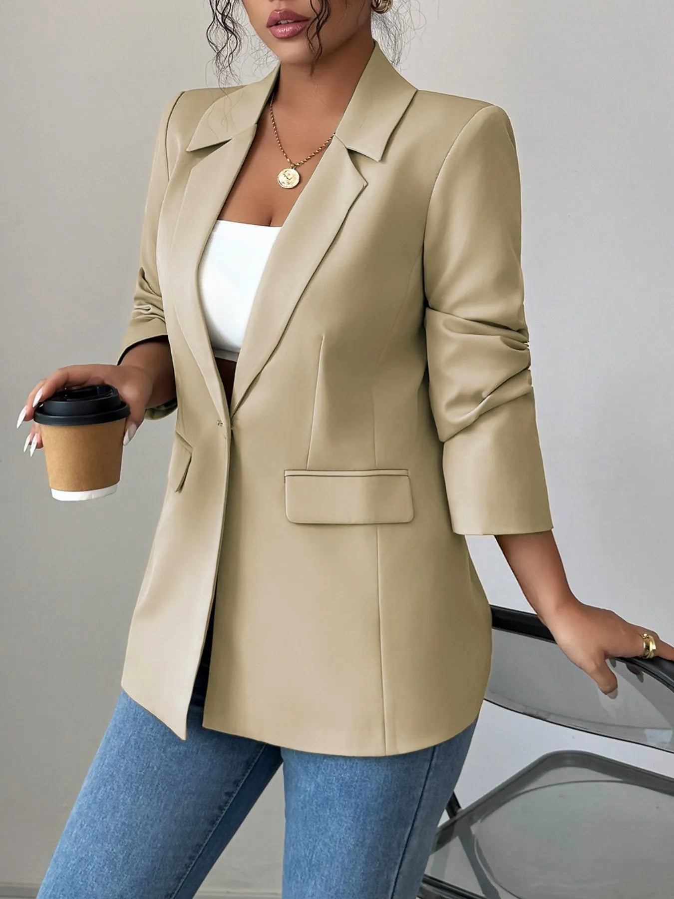One Button Lapel Collar Blazer - Fashorio