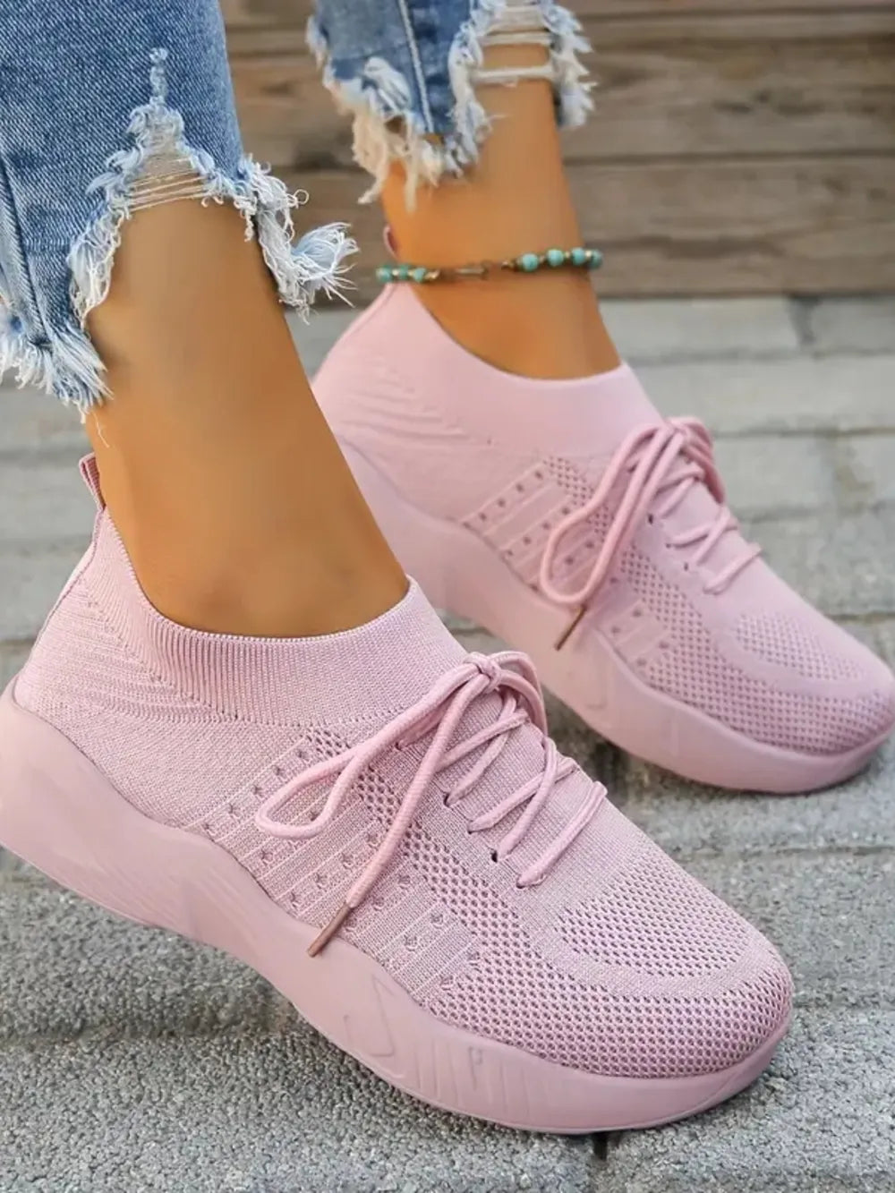 Mesh Round Toe Flat Athletic Dusty Pink - Fashorio
