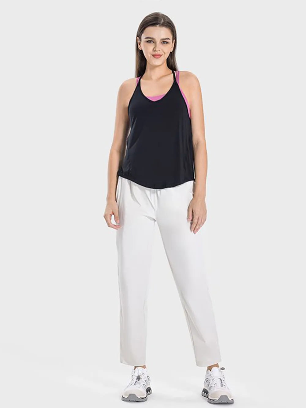 Millennia Slit Spaghetti Strap Scoop Neck Active Cami - Fashorio