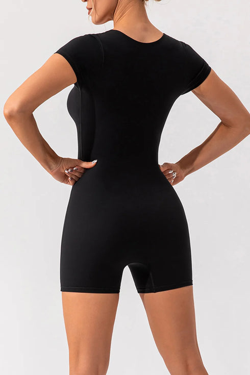 Square Neck Cap Sleeve Active Romper - Fashorio