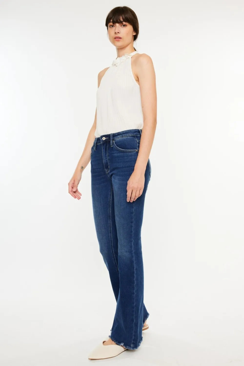 Kancan Cat's Whiskers Raw Hem Flare Jeans - Fashorio