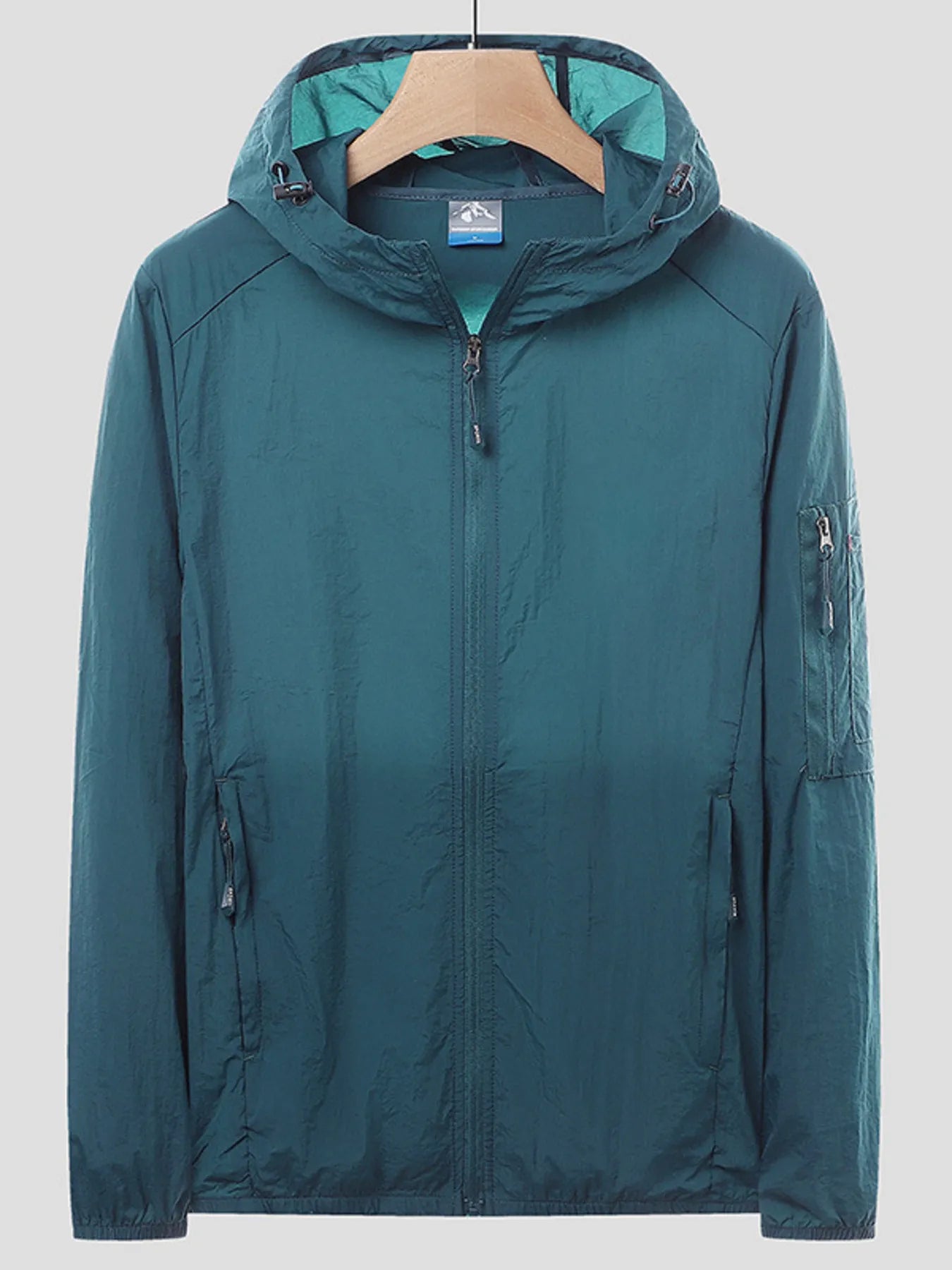Men's Plus Size Zip Up Long Sleeve Hooded Jacket Lake Green - Fashorio