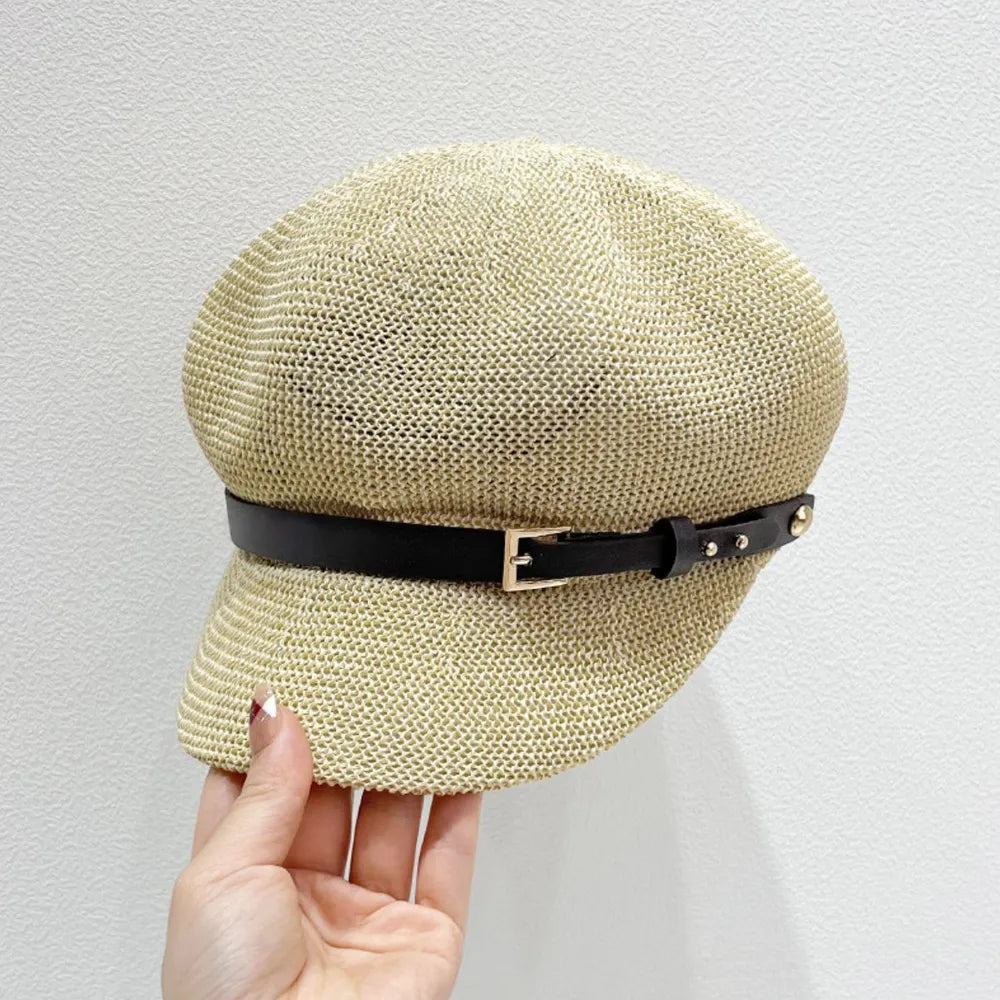 Straw Woven Buckle Hat Beige One Size - Fashorio