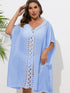 Crochet Trim V-Neck Beach Cover Up Dress Sky Blue One Size - Fashorio