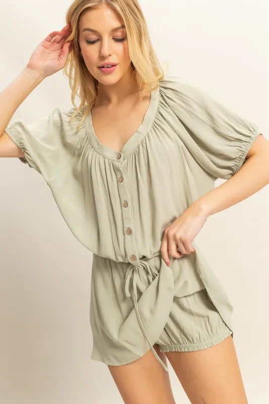 HYFVE Drawstring Hem Short Sleeve Top and Skort Set - Fashorio