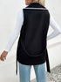 Contrast Trim Collared Neck Vest Coat - Fashorio