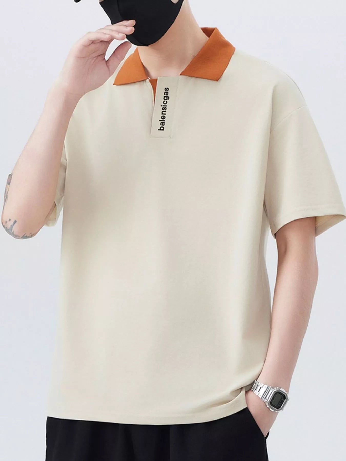 Men's Plus Size Contrast Collar Short Sleeve Polo - Fashorio