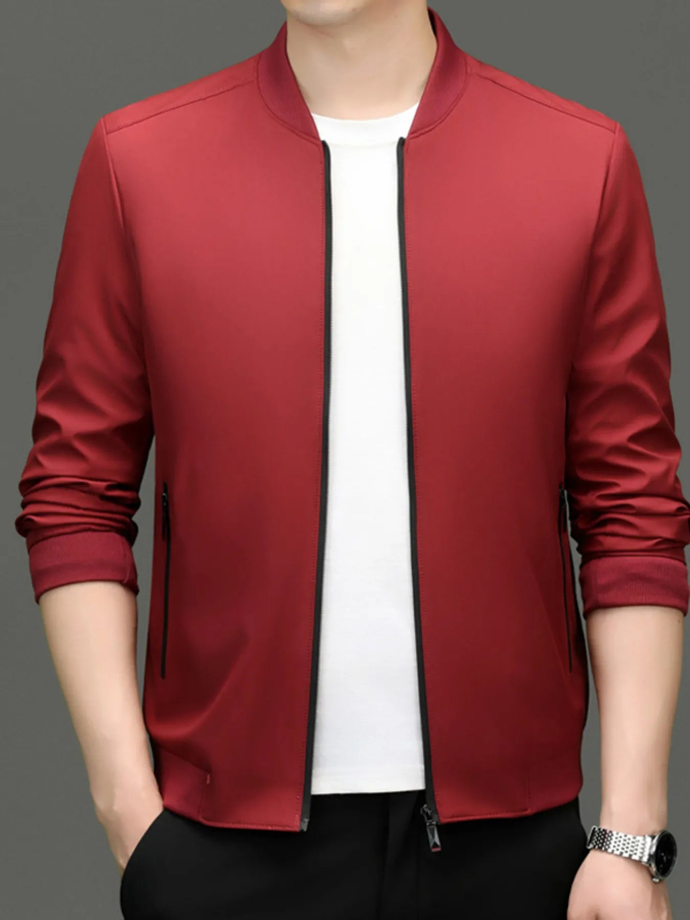 Men's Zip Up Long Sleeve Jacket Red - Fashorio