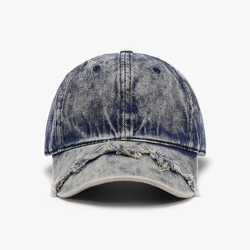 Fringe Adjustable Cotton Baseball Cap Indigo One Size - Fashorio