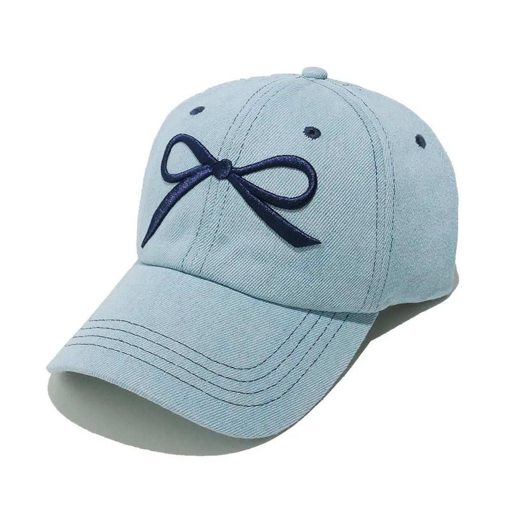 Bow Embroidered Denim Baseball Cap - Fashorio
