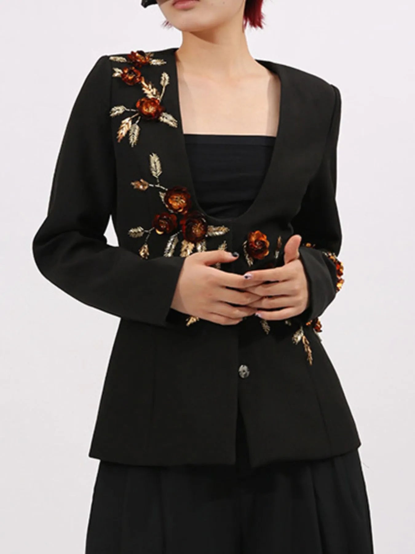 Embroidered Long Sleeve Blazer - Fashorio