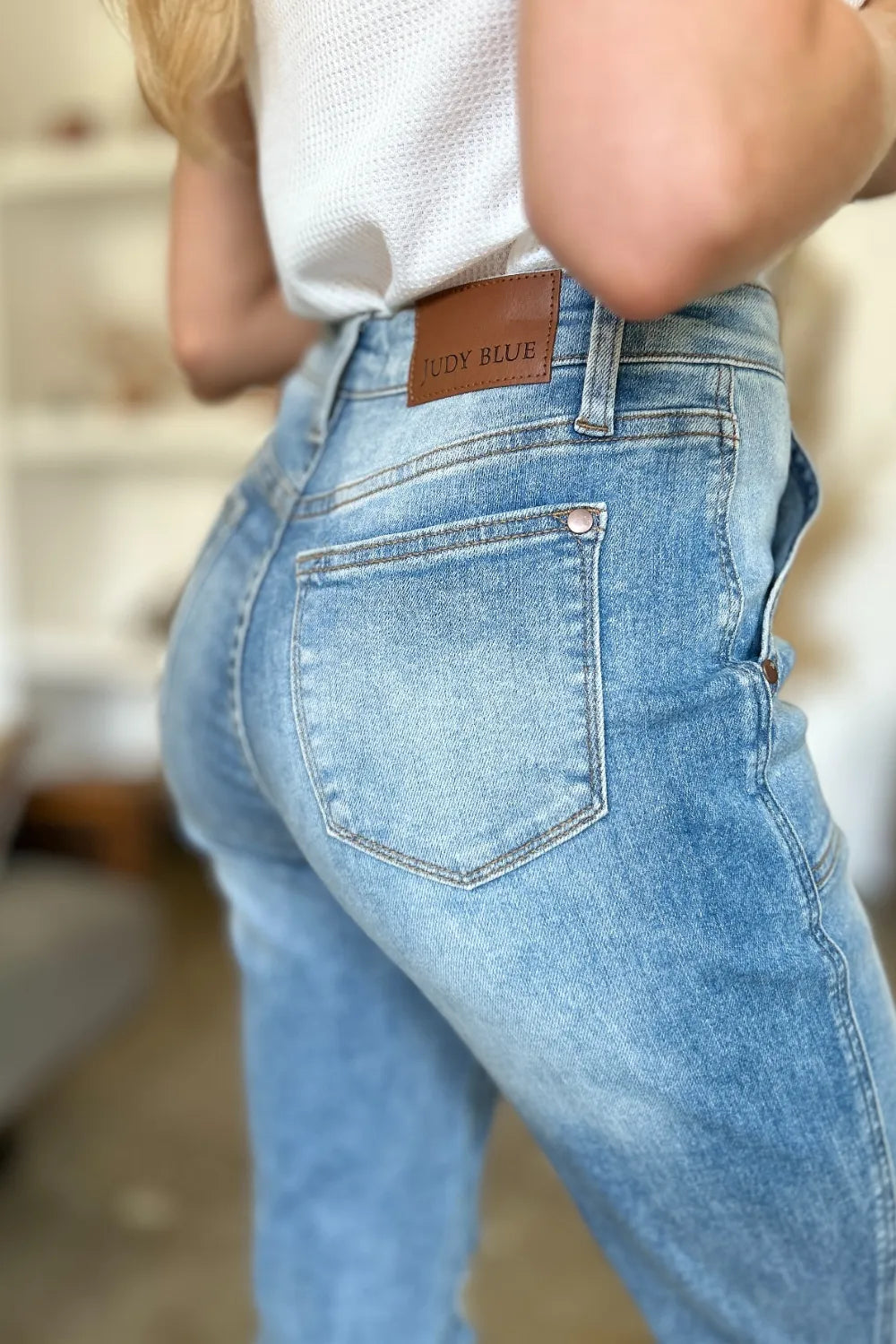Judy Blue Full Size Distressed Straight Jeans with Patch Pockets - Fashorio