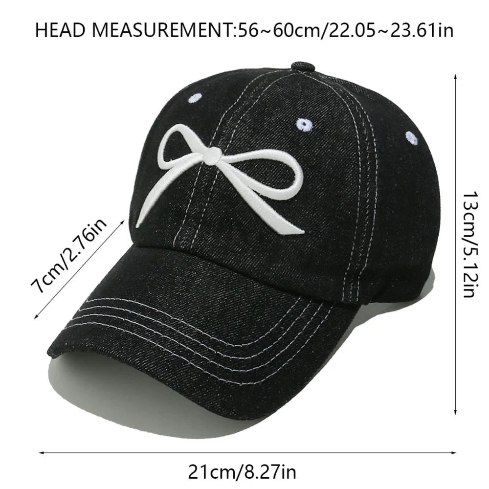 Bow Embroidered Denim Baseball Cap - Fashorio