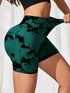 Tie-Dye High Waist Active Shorts Dark Green - Fashorio